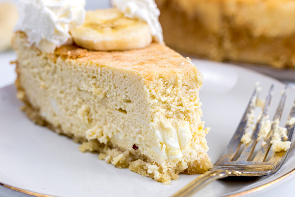 Keto Banana Pudding Cheesecake with bite taken