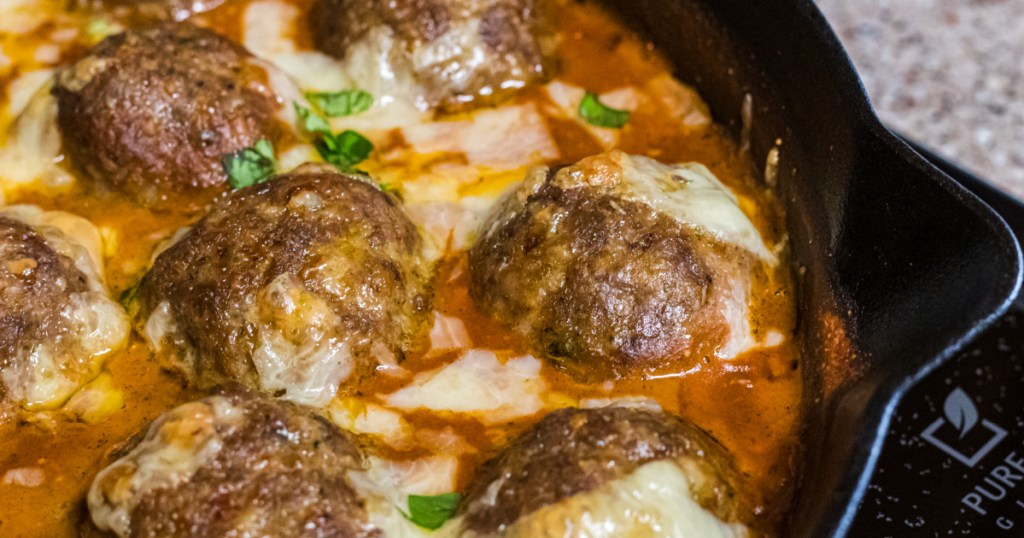 Pumpkin Meatballs in cast iron skillet