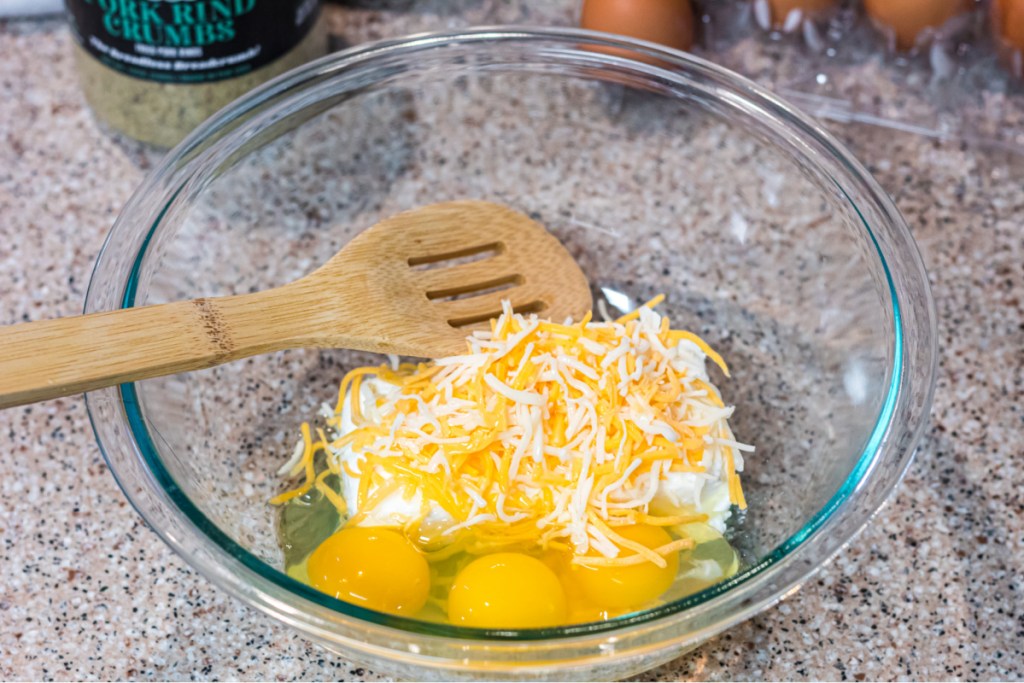 eggs and cheese in a glass bowl