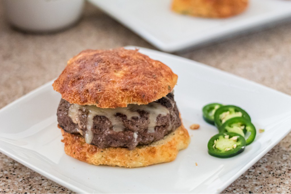 keto stuffed burger on plate