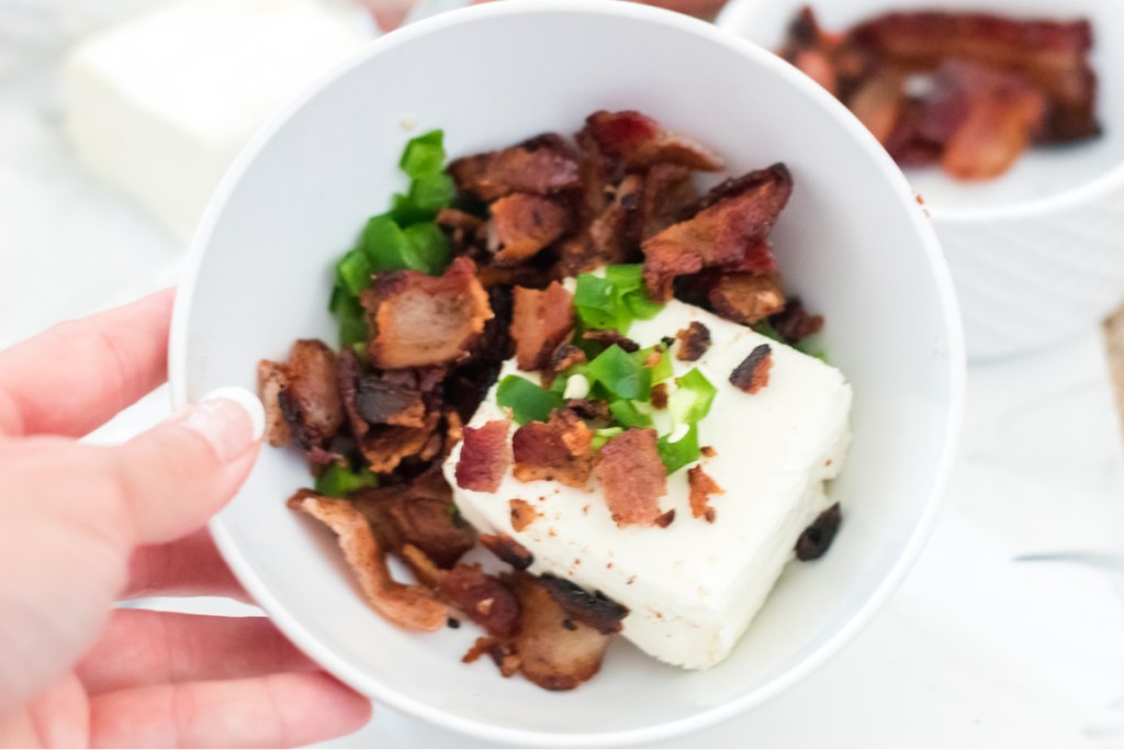 bacon, cream cheese, jalapeno in a bowl