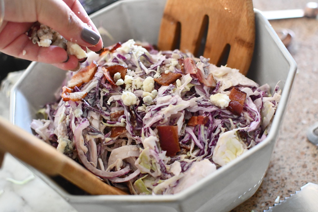 adding blue cheese crumbles to keto coleslaw