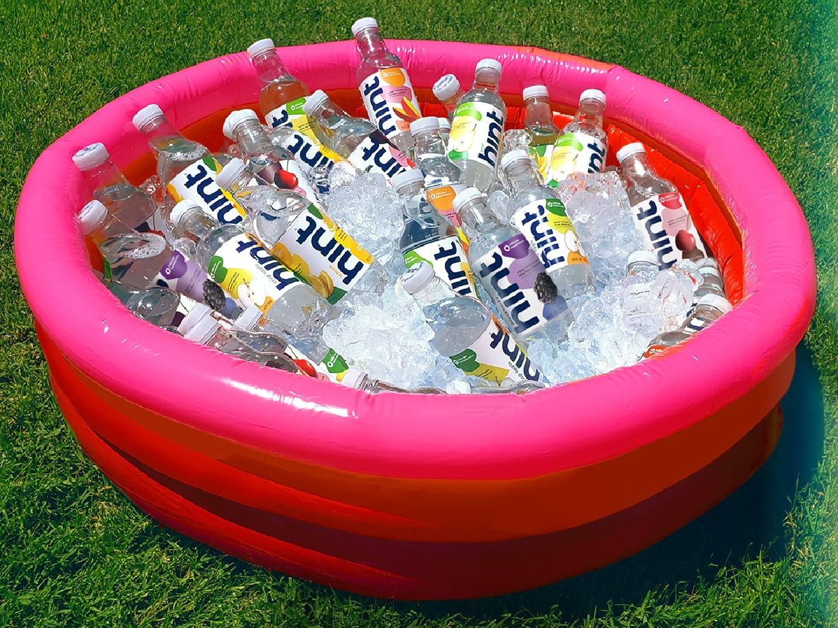 Hint water bottles in pool with ice