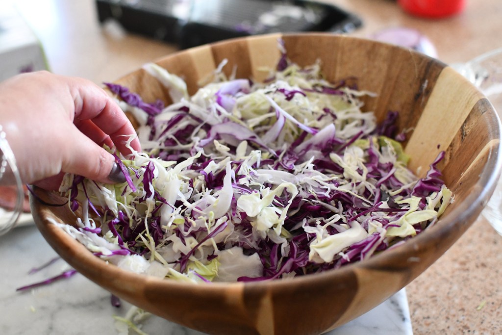 bowl of shredded cabbage