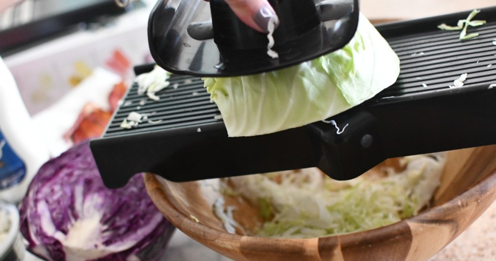 shredding cabbage with mandolin