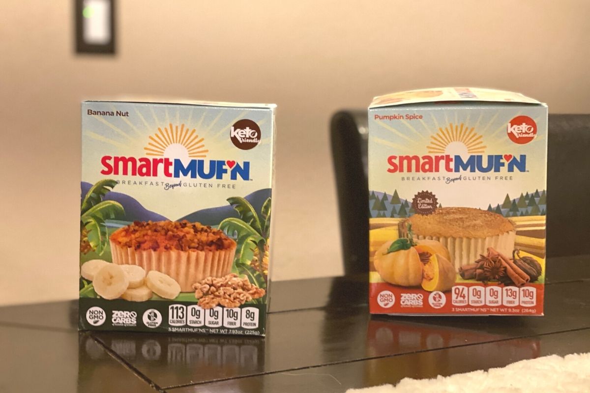 banana nut and pumpkin spice Smartmuf'n boxes on counter