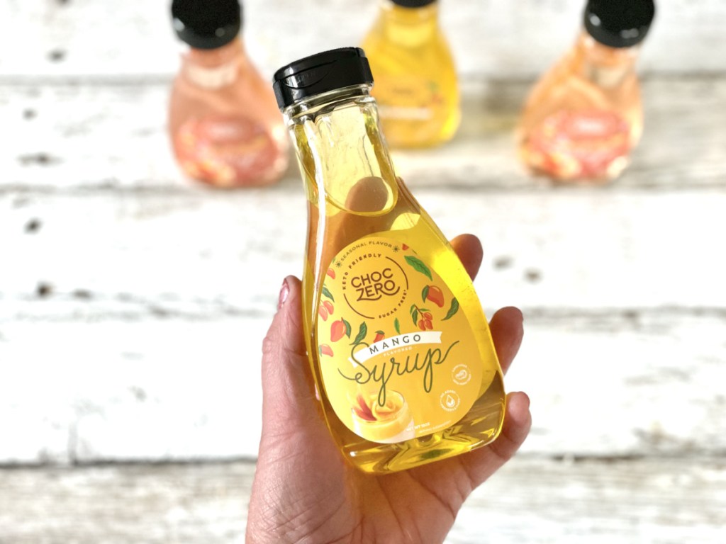 ChocZero Sugar-Free Syrups holding mango