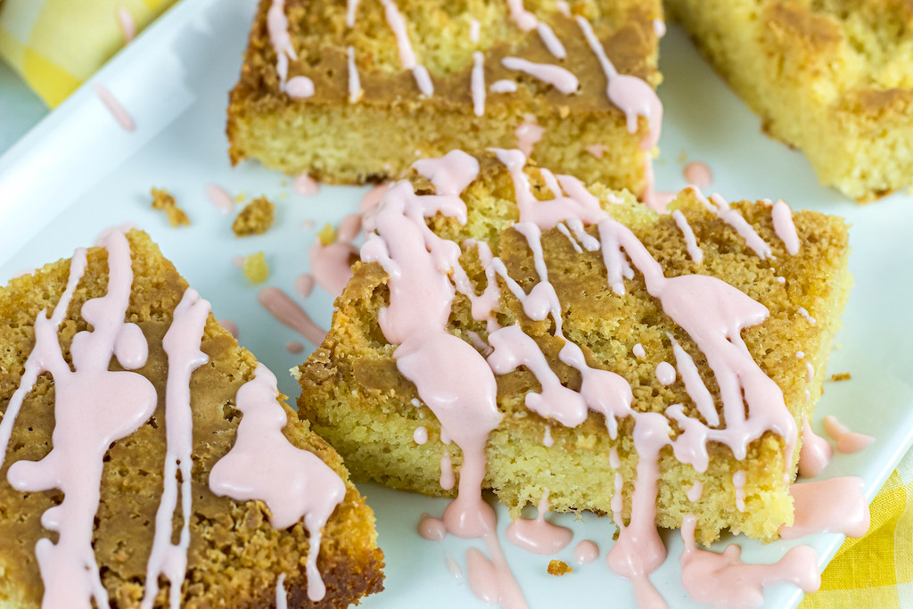 keto pineapple cake slices with cherry glaze