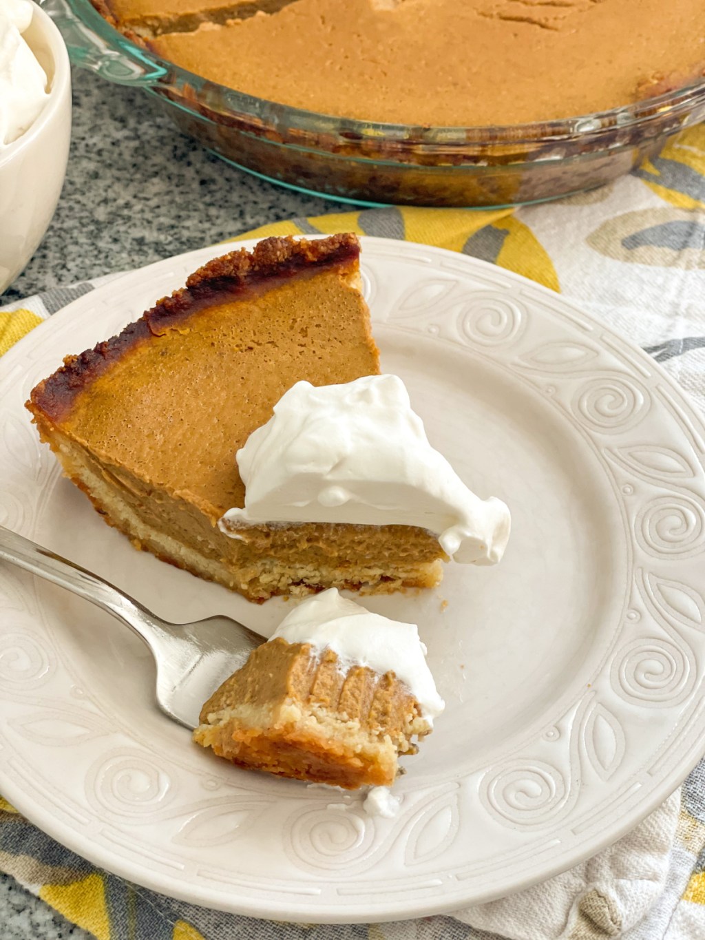 bite of keto pumpkin pie on a fork