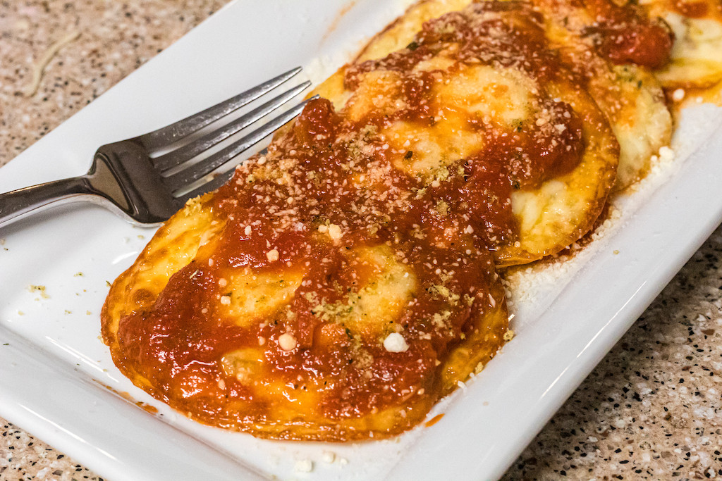 keto raviolis on plate with pasta sauce 