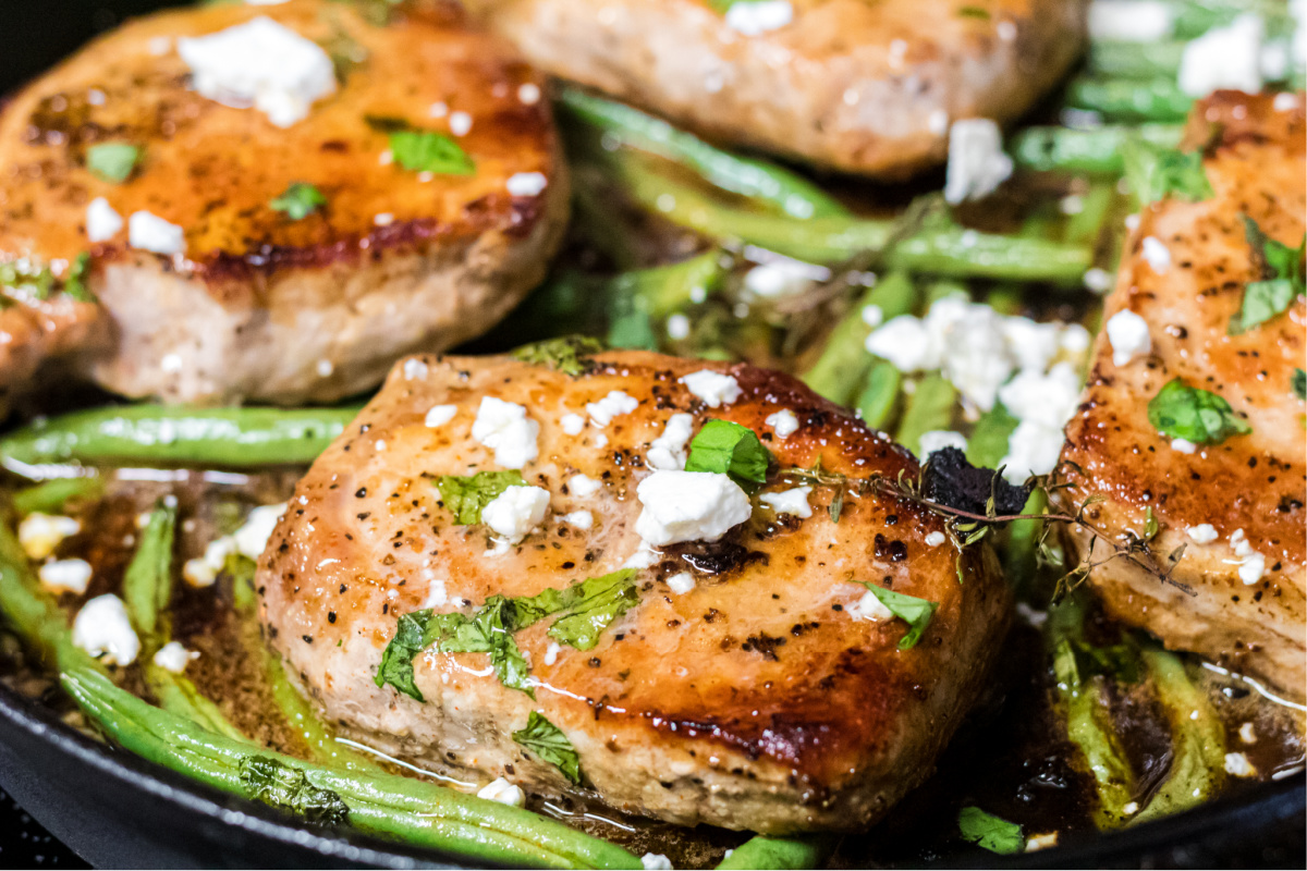 Keto peach glazed pork chops