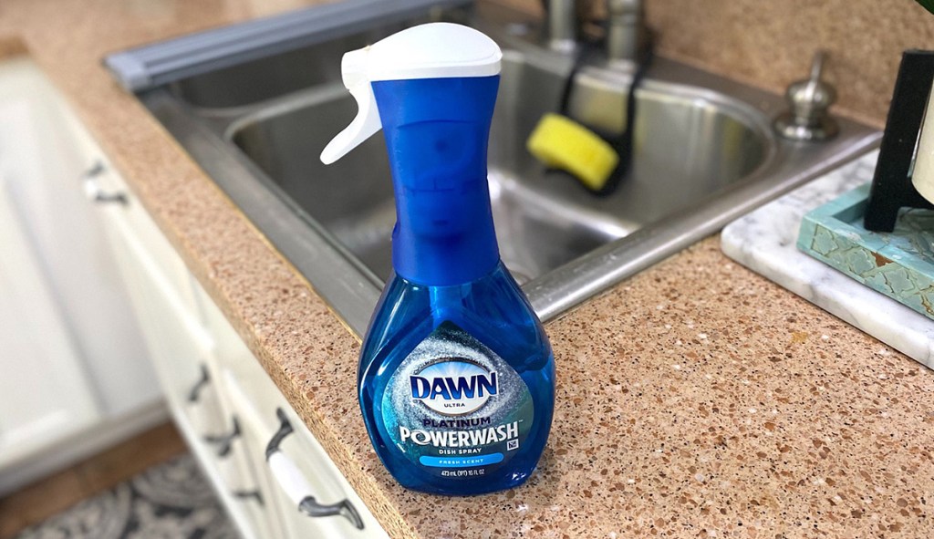 bottle of dawn powerwash sitting on counter