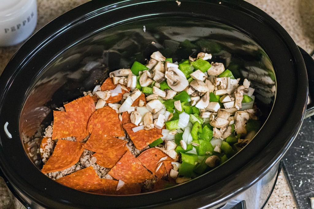 pepperoni and veggies in crockpot