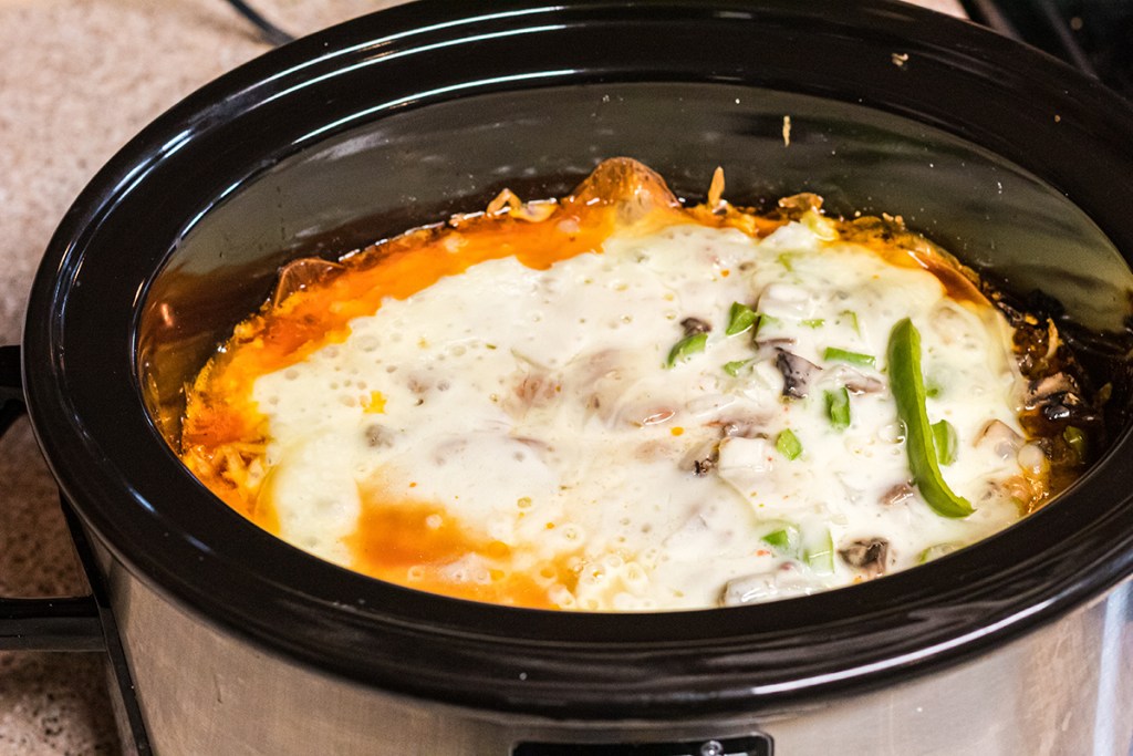 keto pizza casserole on crockpot