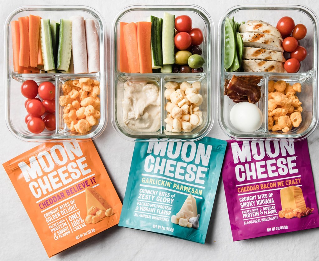moon cheese packs next to keto lunches