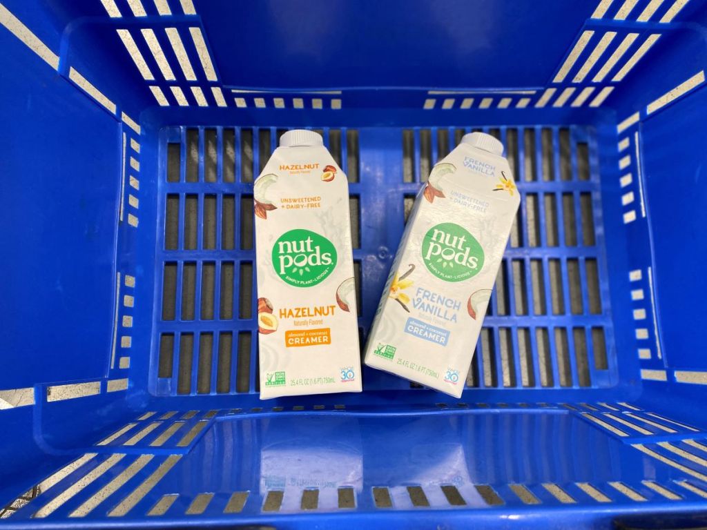 two Nutpods creamers in a Walmart basket