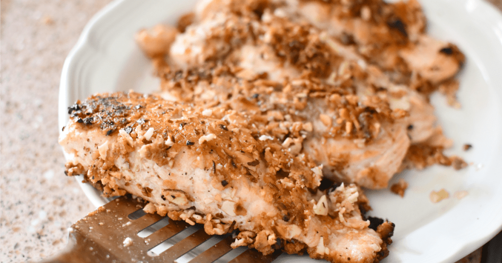 plate of almond crusted salmon