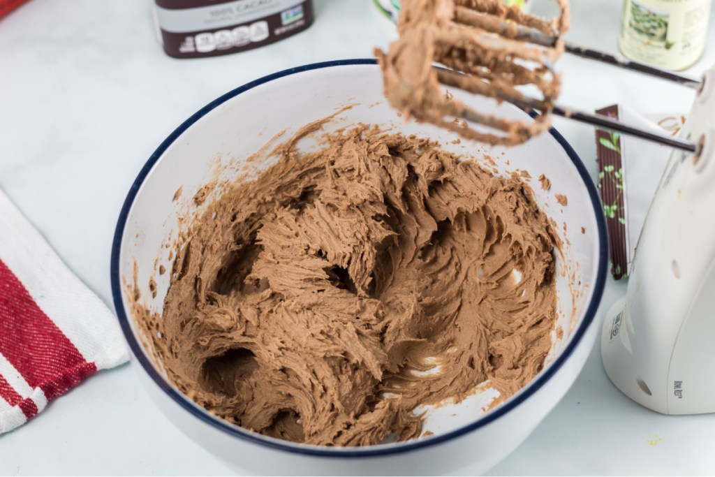 chocolate cherry fat bomb batter in mixing bowl