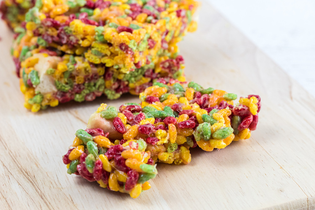 fruity keto rice krispy treat squares 