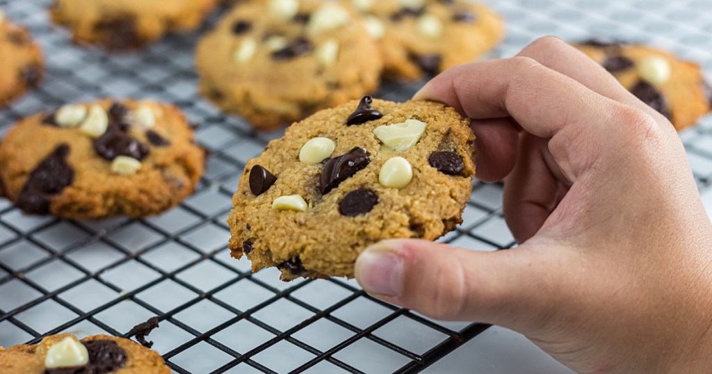 choc zero monster cookies in hand