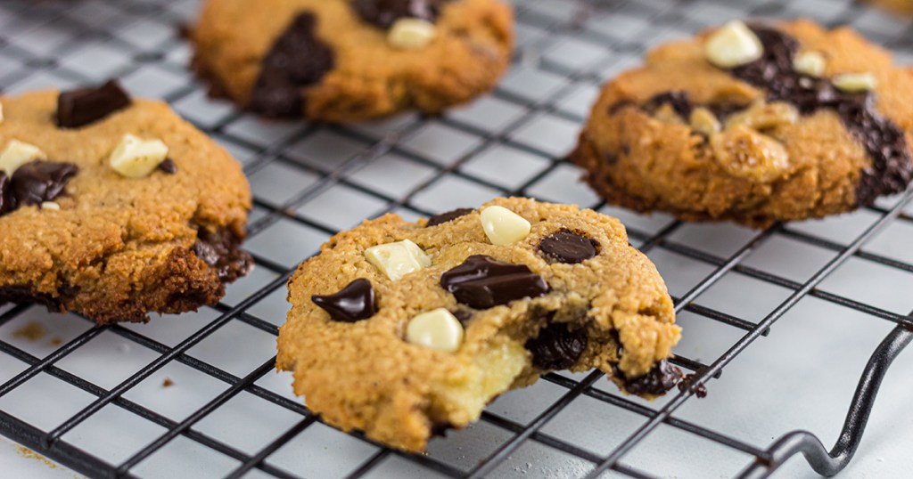 choc zero monster cookies on cooling rack