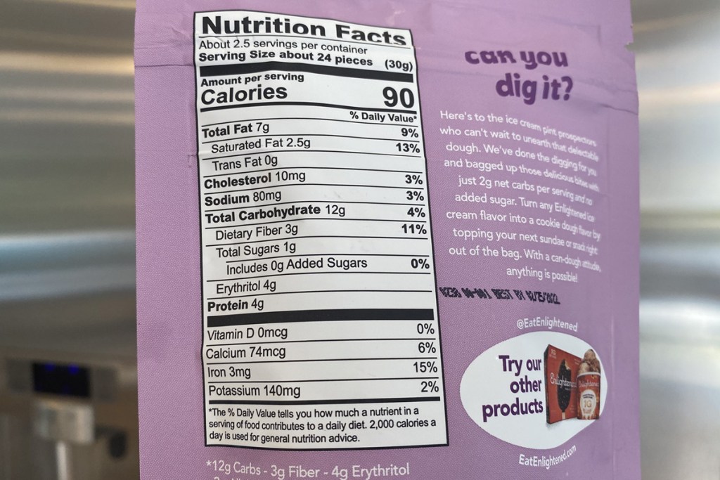 cookie bite nutrition label