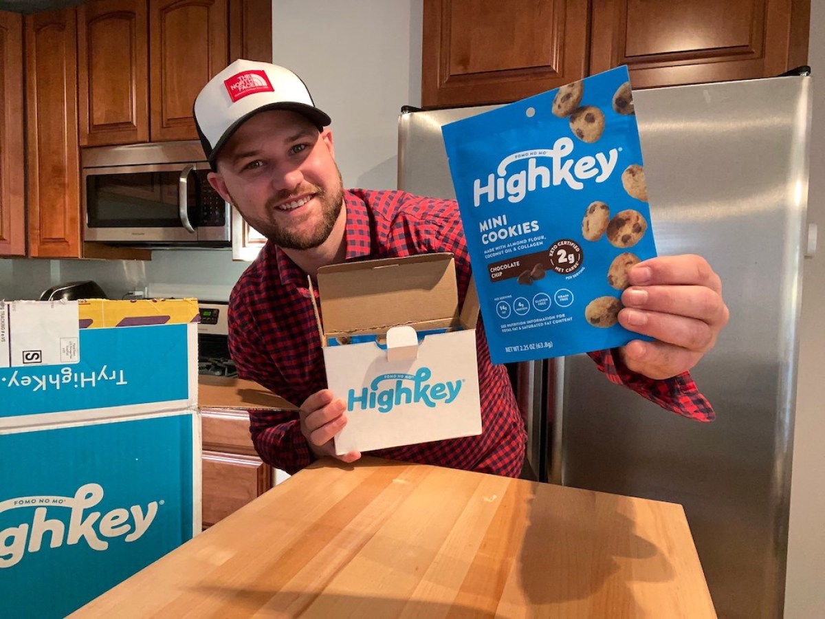 man holding bag of keto cookies