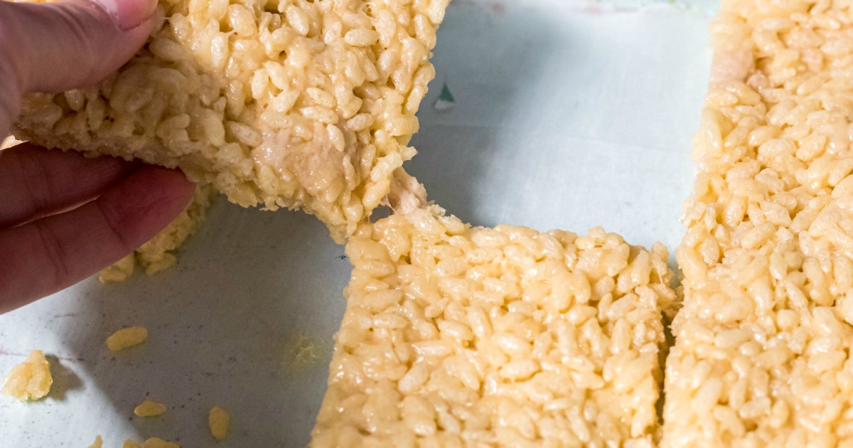 pulling out keto rice krispy treat 