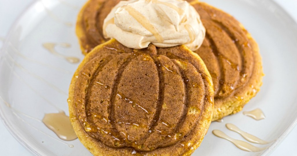 pumpkin chaffle with whipped cream and syrup 