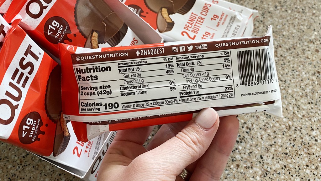 quest keto peanut butter cups nutrition label