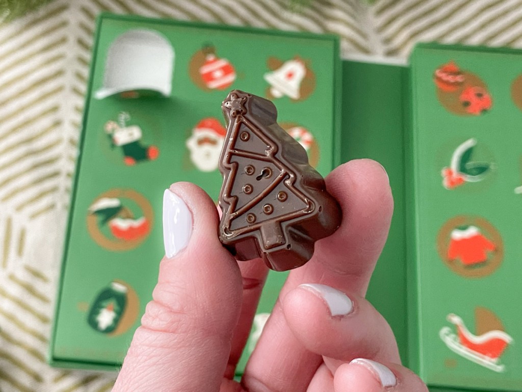 holding a chocolate from ChocZero Advent Calendar