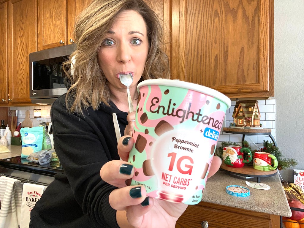 Woman holding Enlightened peppermint brownie 