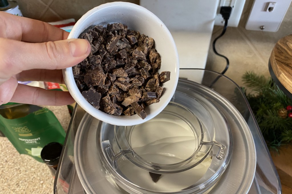 pouring candy into ice cream maker