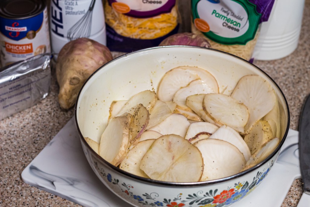 bowl of sliced rutabaga