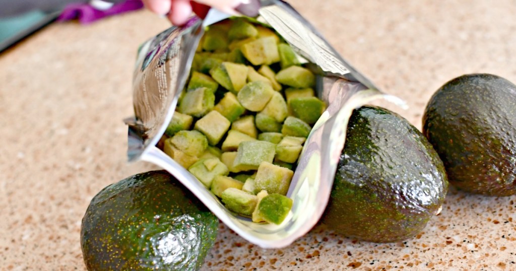 frozen avocado next to fresh avocado