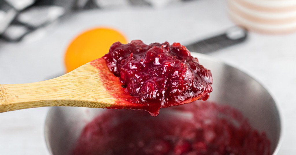 spoon of keto cranberry sauce