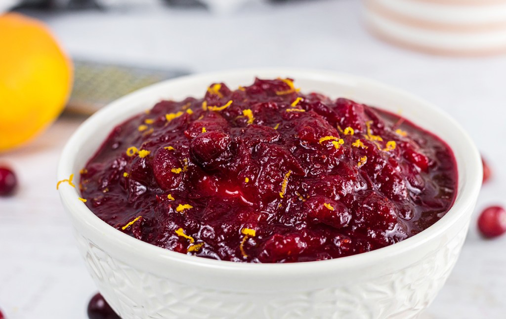 keto friendly cranberry sauce in white bowl