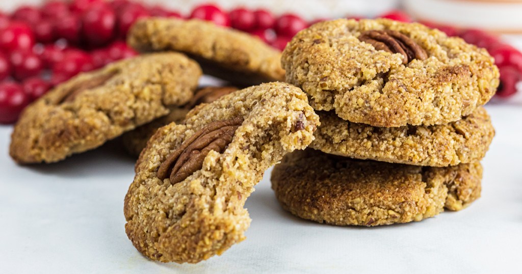 close up of keto maple pecan cookies