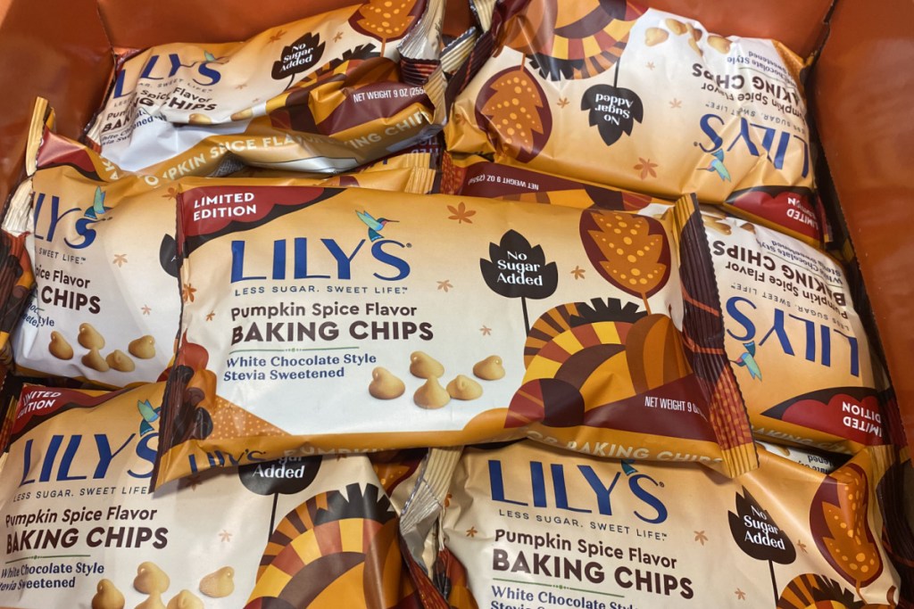 lily's pumpkin spice chips on display