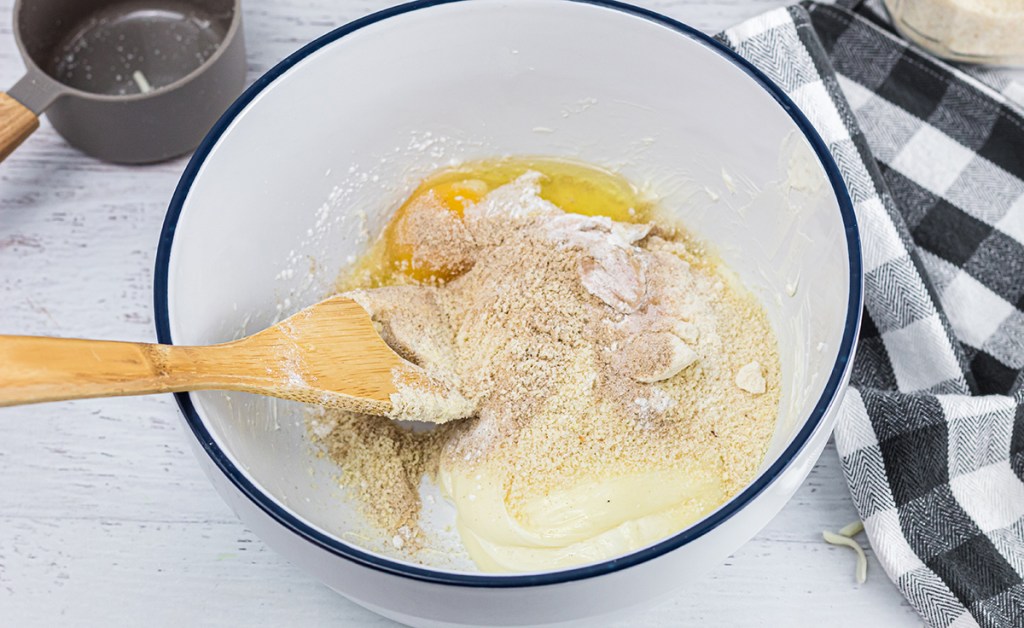 ingredients for keto dough in mixing bowl