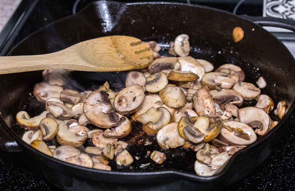 mushrooms in cast iron pan