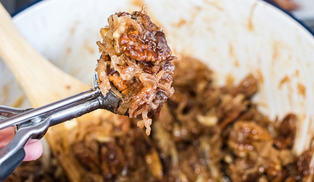 scooping no-bake pecan clusters