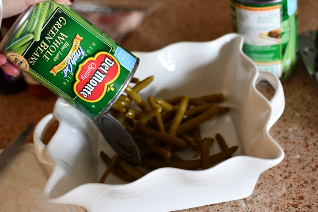pouring green beans out