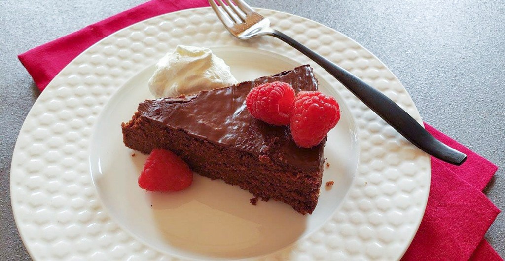 slice of keto chocolate cake on plate