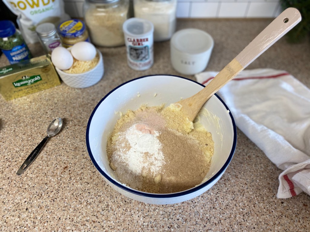 ingredients for keto dough in mixing bowl