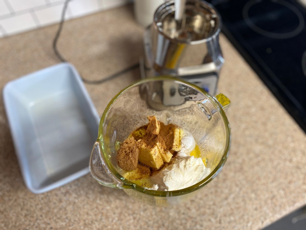 ingredients in a blender for egg loaf