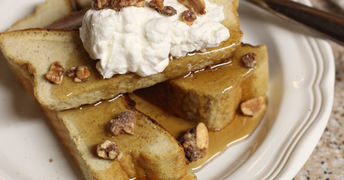 keto french toast with syrup and whipped cream