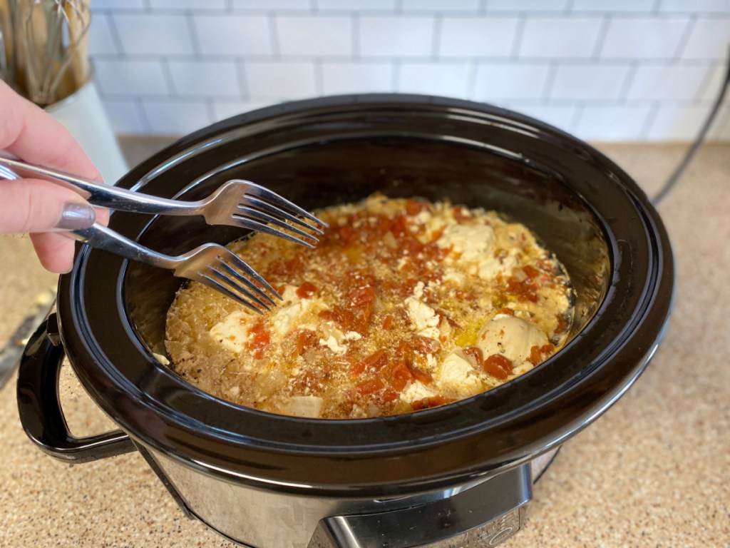 shredding chicken from the slow cooker