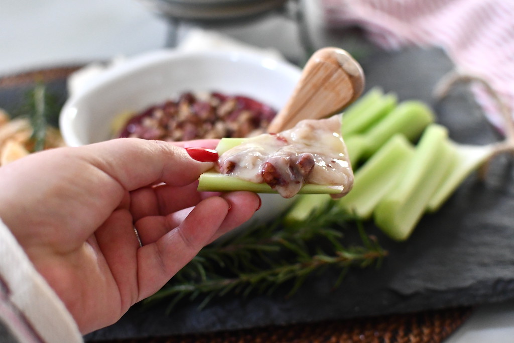 baked brie cheese on celery stick