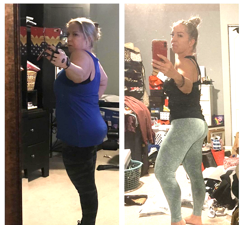 woman showing before and after keto success story pics 